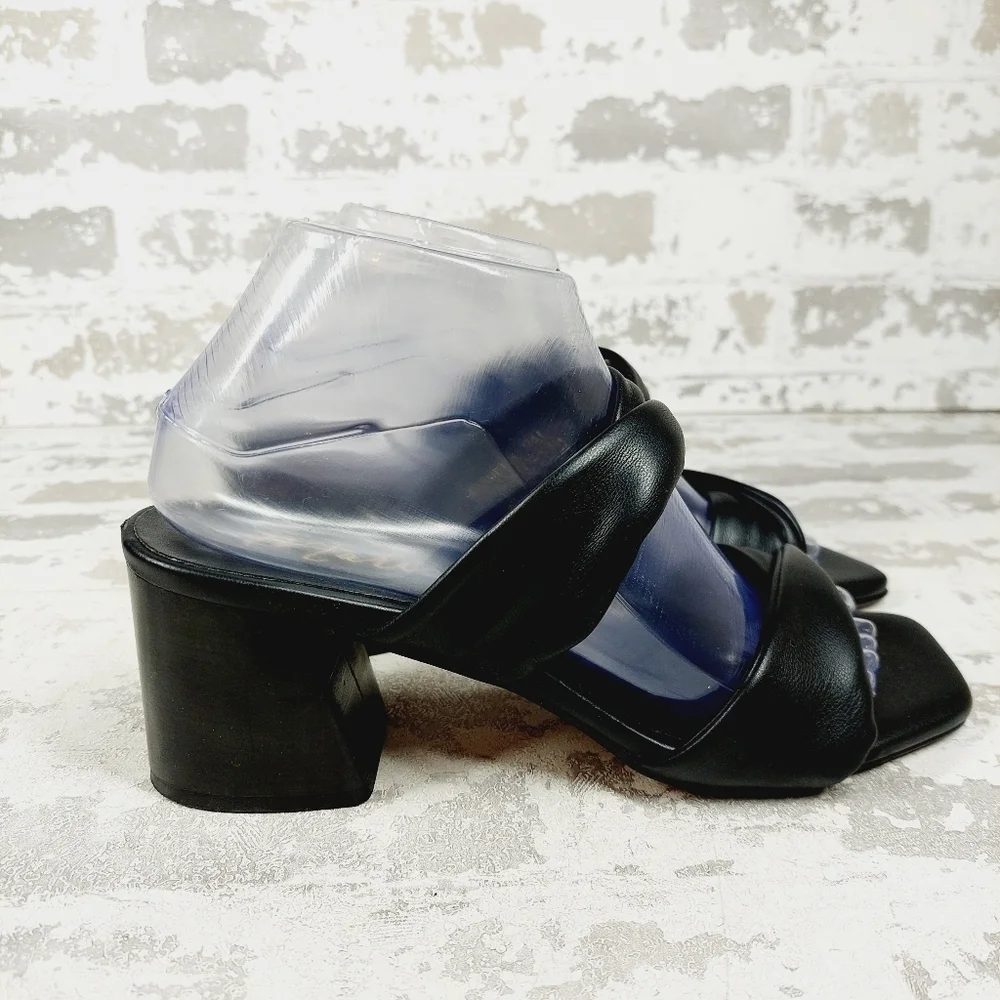 NEW Matisse Carmella Black Leather Slip On Block Heeled Sandals K276
